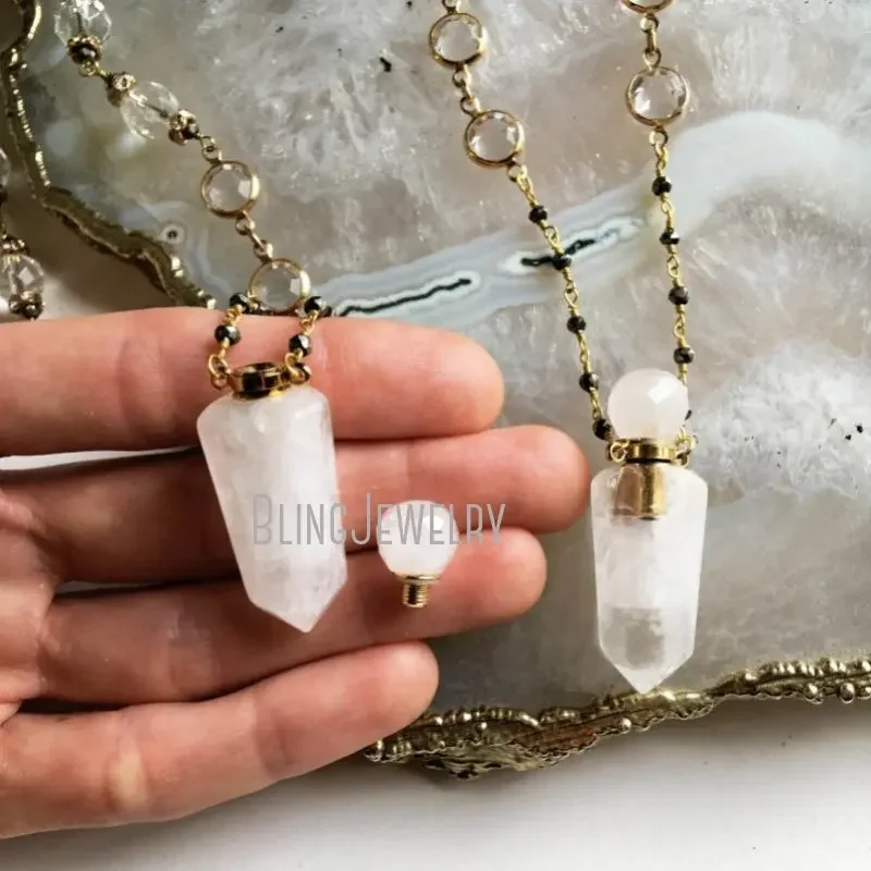 10pcs Quartz Carved Perfume Bottle Pendant Vial Crystal Point Stone Layering Necklace Witch Boho Goth Hippie Jewelry