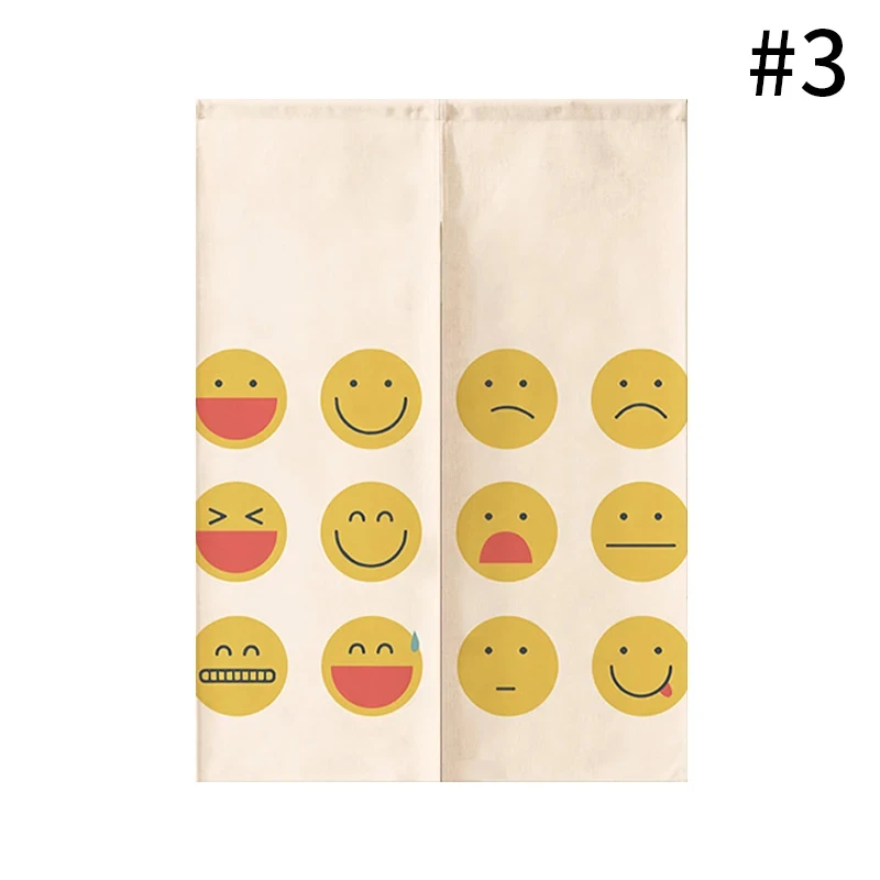 Cartoon Smiling Face Printing Door Curtain Kitchen Entrance Drapes Living Room Partition Hanging Curtains Cabinet Short Noren