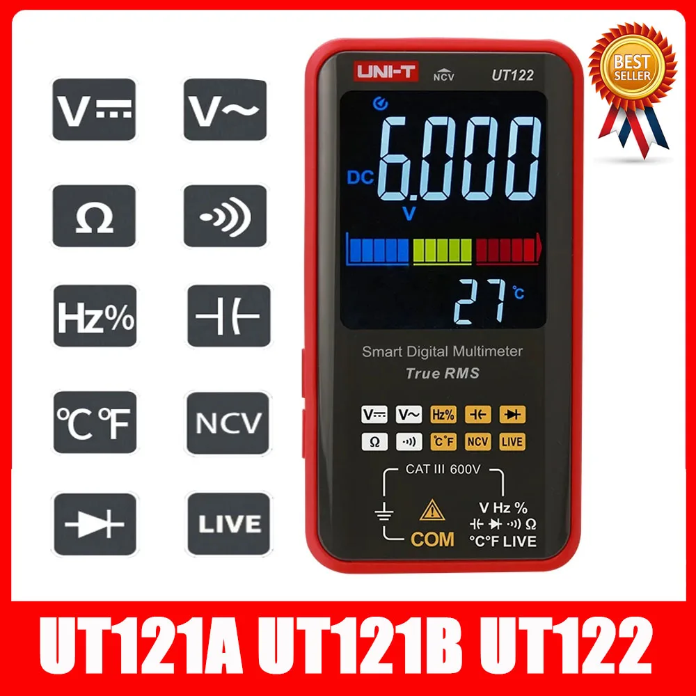 

Умный Цифровой мультиметр UNI-T UT121A UT121B UT122, функция True RMS, частота напряжения, двойной дисплей, Бесконтактный индикатор напряжения, автоматический диапазон, 6199 счетчик