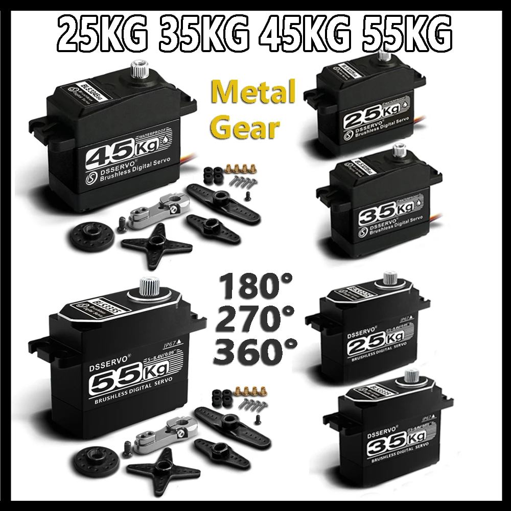 Waterproof Digital Servo 25kg 35kg 45kg 55kg Brushless Motor Gear 180/270/360° for 1:8 1:10 1:12 SCX10 TRX4 RC Baja Crawler Cars