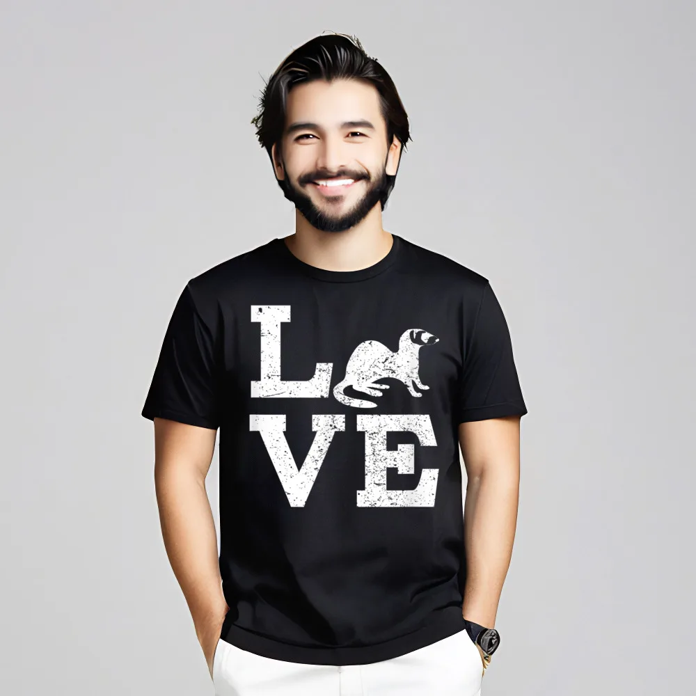 Outdoor T Shirt Cute Round Neck I Love Ferrets T-Shirt Funny__962 Premium Cotton Mens Tees Funny Short Sleeve Tee Shirts