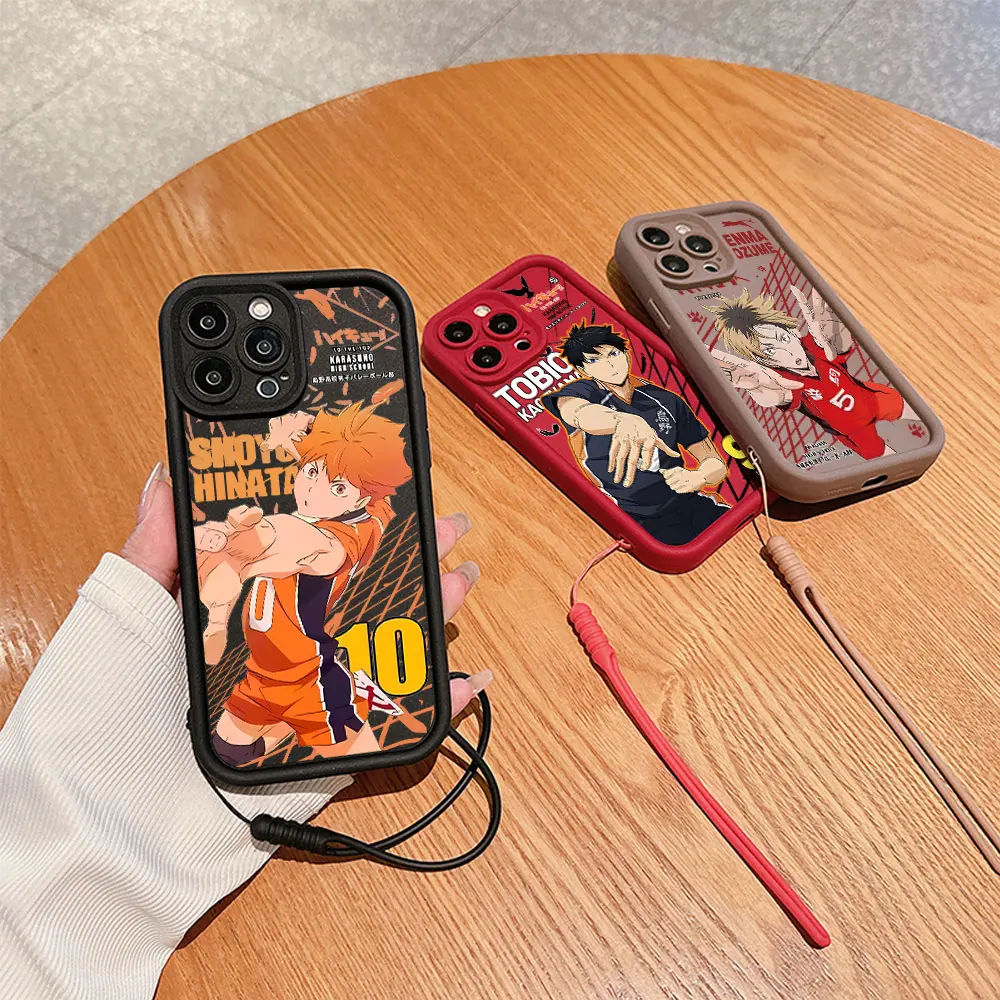 Anime Shoyo Hinata Haikyuu Phone Case for IPhone 16 15 14 13 12 11 Pro Max Mini XR XS X 7 8 Plus Soft Back Cover With Hand Strap