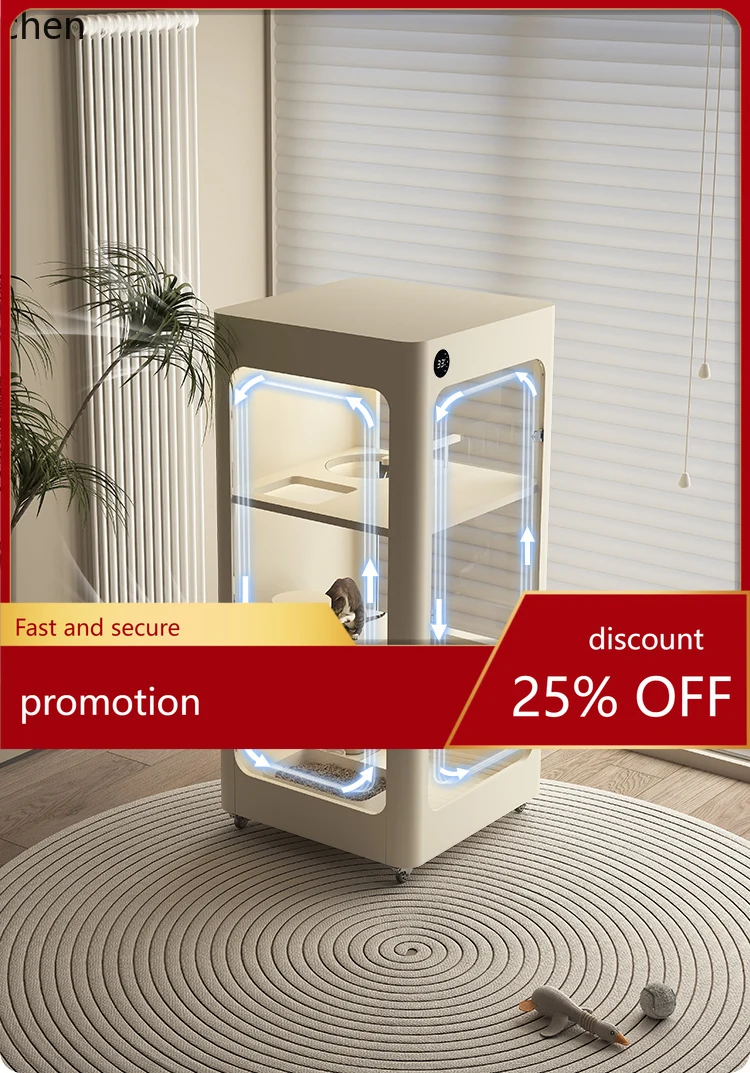 

HT smart thermostatic cat villa solid wood cat cabinet with toilet integrated cat cage indoor