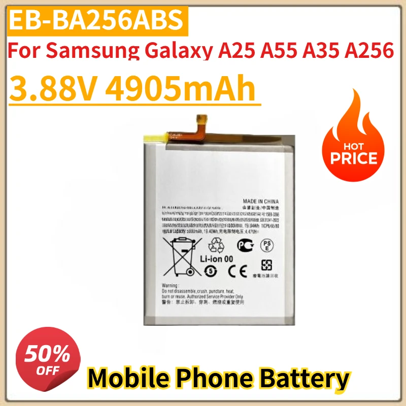 

High Quality New EB-BA256ABS 3.88V 4905mAh Mobile Phone Batteries for Samsung Galaxy A25 A55 A35 A256 Battery