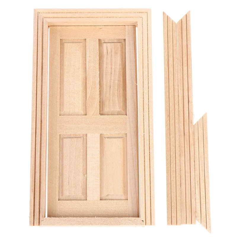 Muebles en miniatura para casa de muñecas, puerta externa de madera sin pintar, accesorios para casa de muñecas DIY, 1/12