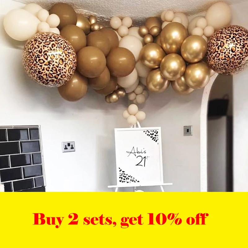 66pcs Coffee Sand Chrome Gold Balloon Set Panther Leopard Helium Ballons Baby Shower Birthday Party Decorations