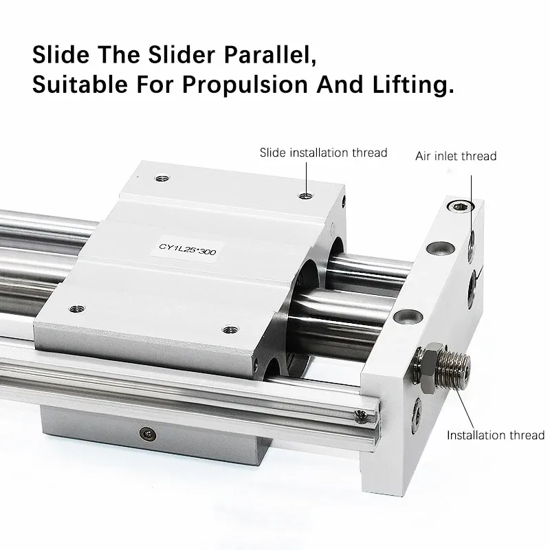 Magnetic Couple With Guide Rail Rodless Air Pneumatic Cylinders Piston Bese Customized CY1L10/15/20/25/32/40-50X100X150