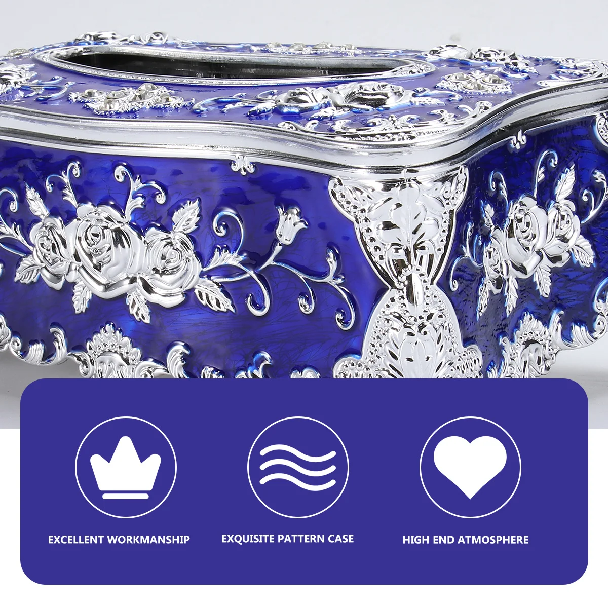 

High-Grade Plastic Tissue Box Rose Pattern Napkin Container Removable Lid for Living Room Office Car Use Grade Tissue Box