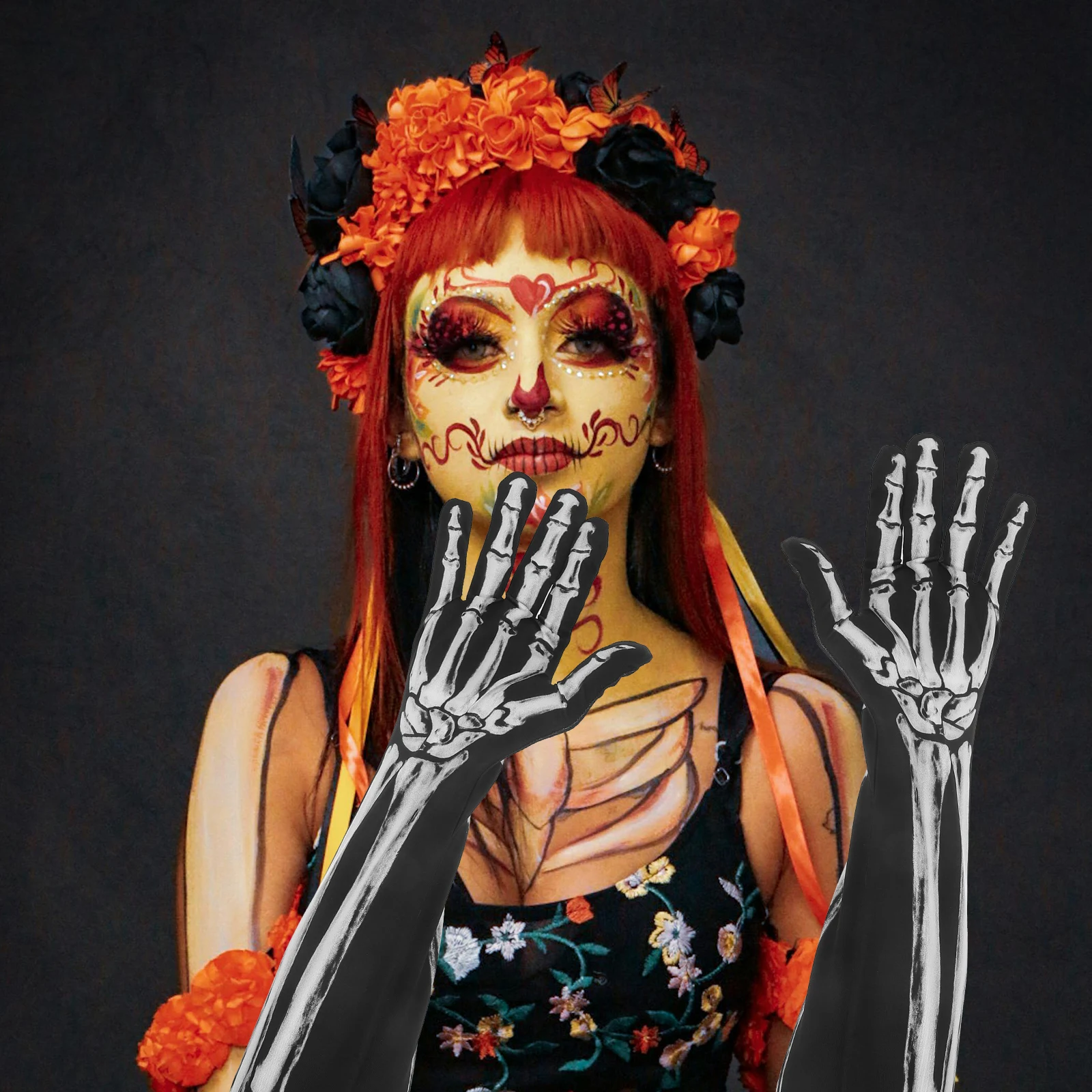 

Gloves Skull Halloween Decor Accessory Stocking Bone for Men and Women