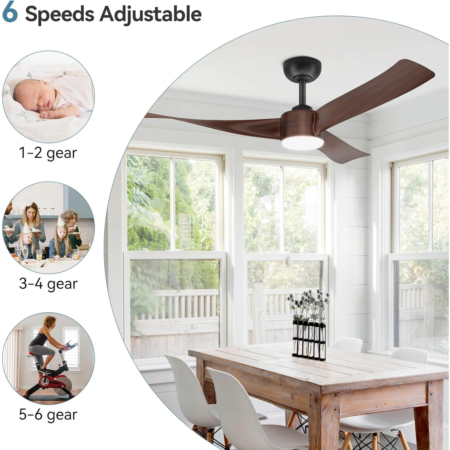 Ventiladores de techo de 52 pulgadas de perfil bajo con luz y control remoto 3CCT regulable 6 velocidades ventilador de techo reversible silencioso para dormitorio