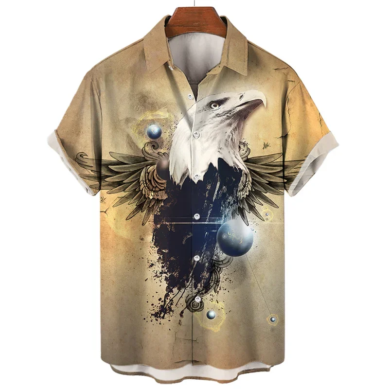 

Summer Men's Hawaiian Eagle Resort Beachwear Shirts Streetwear Korean Floral Casual Plus Size Slim Fit Printed Short Sleeves