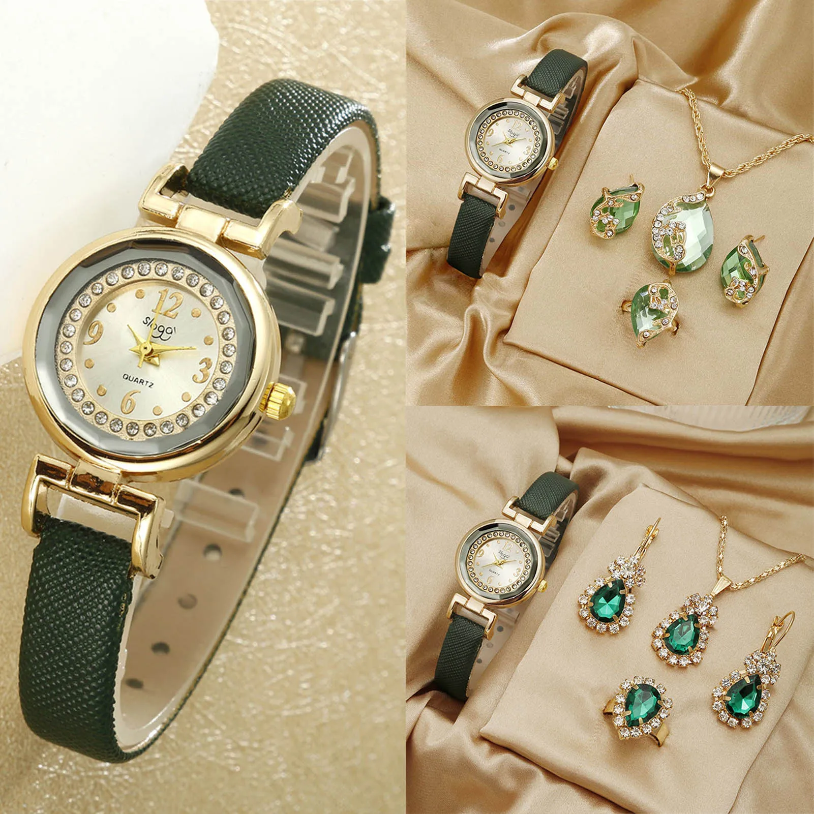 Elegant Watch Set for Women Ultra Thin Strap Quartz Watches with Jewelry Set for Indoor Activities or Daily Use