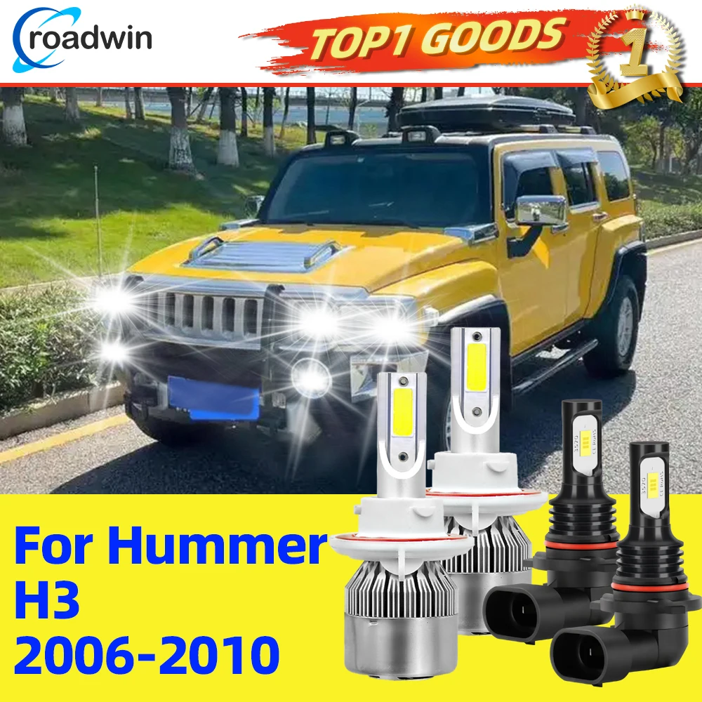 

4 шт. для Hummer H3 2006 2007 2008 2009 2010 светодиодные фары H13 5,0000 часов IP68 6000K белый чип COB Plug & Play автомобильные лампы