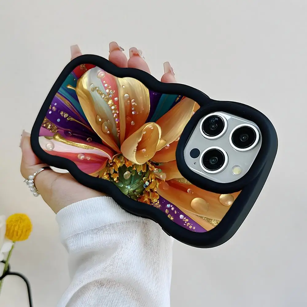 

Golden Flowers Wavy Edge TPU Mobile Phone Case for iPhone 17 16 15 14 13 12 11 Air Pro Max Plus Colorful Cover