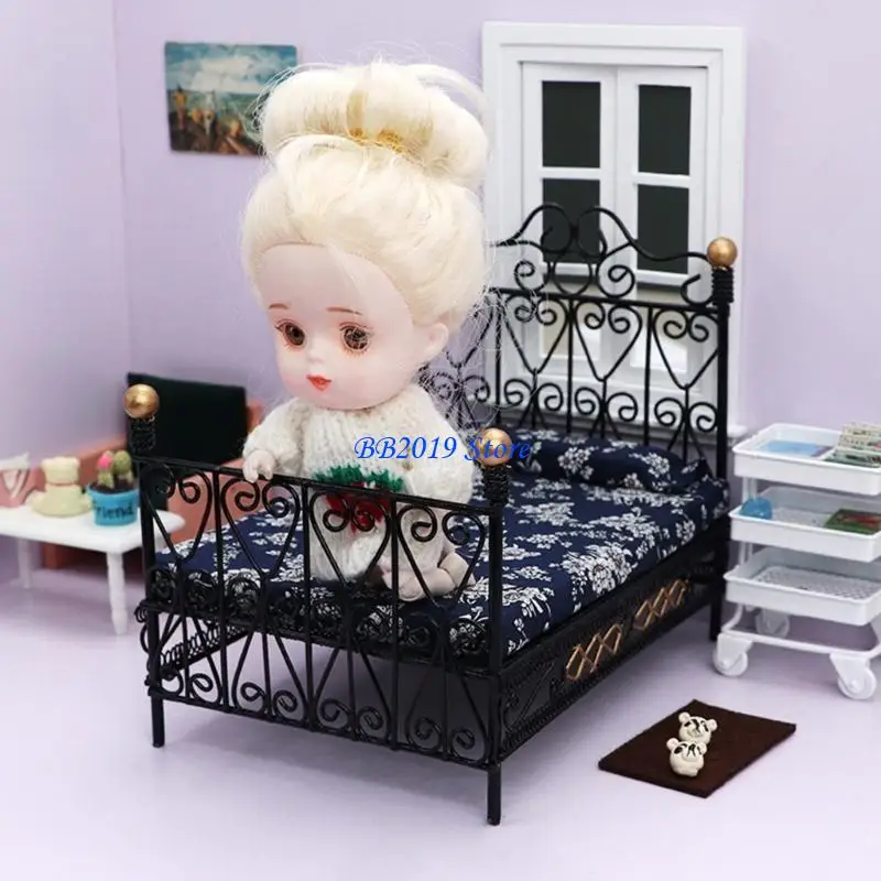 Q0KB per creatività mini mobili da bambola 1:12 Simulazione del letto ferro da letto per GIR per GIR