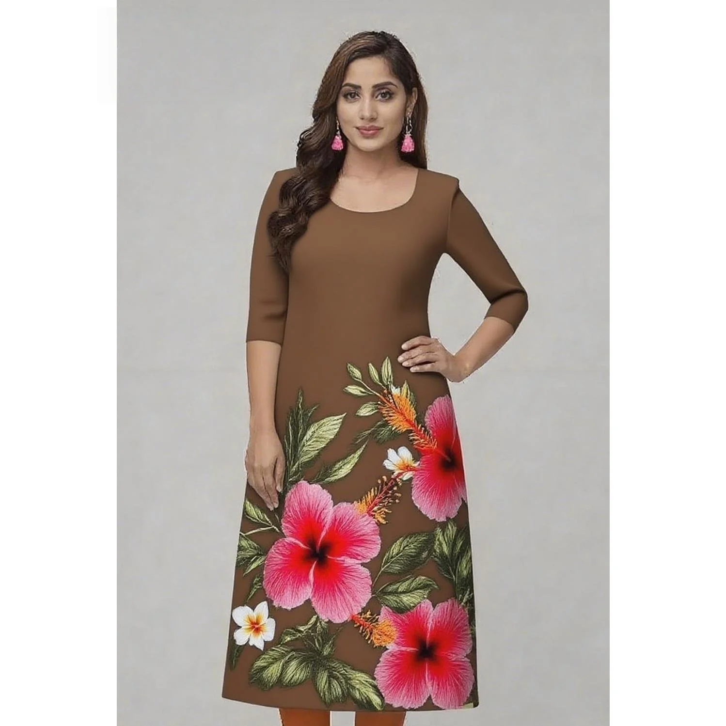 مسلم Kurtta المرأة فساتين راقية غير رسمية النمط الوطني أنبوب مستقيم عادية العرقية زهرة رداء العربية فام متواضع الشق تنحنح #4