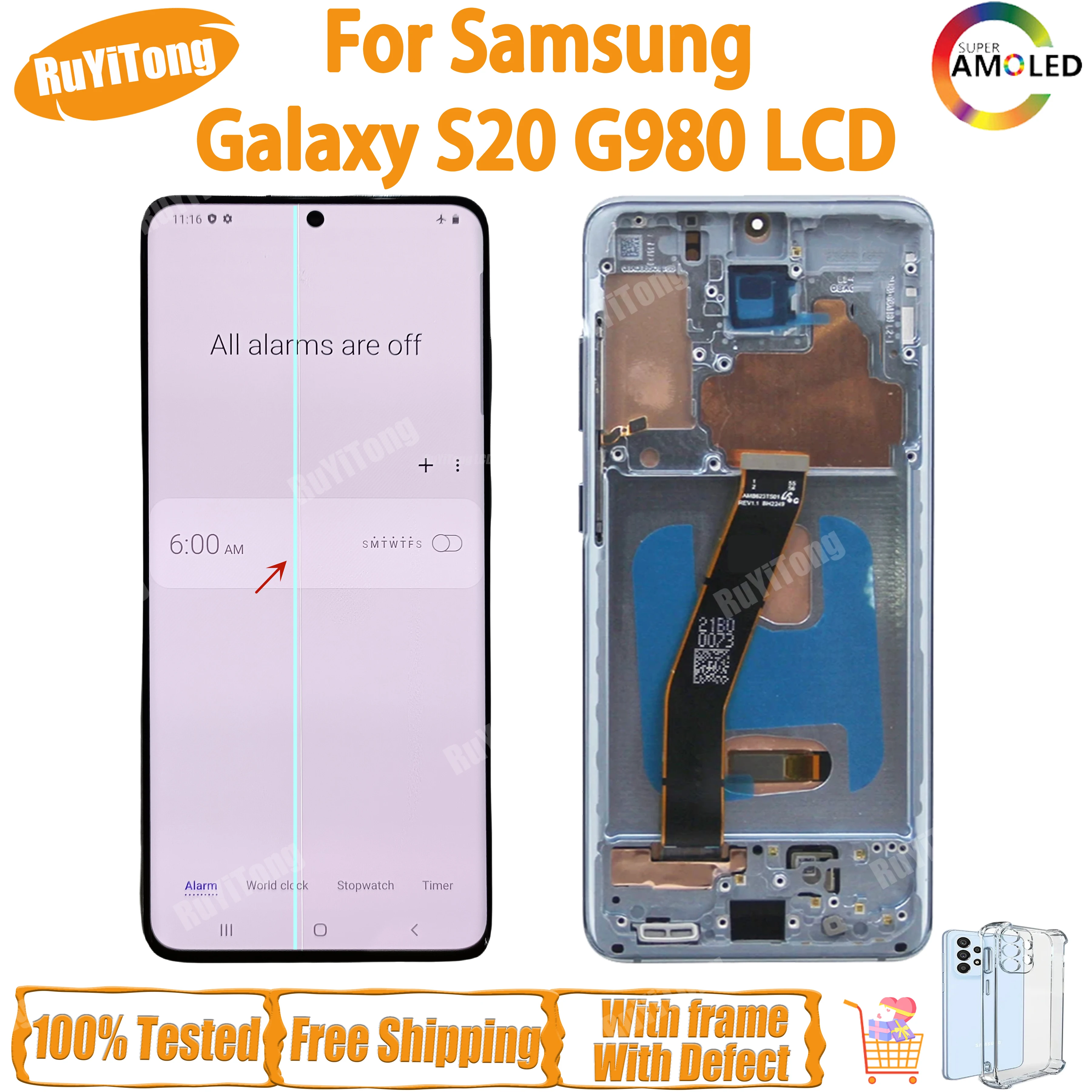 

6.2" Super Amoled S20 Lcd Screen For Samsung Galaxy S20 Lcd G980 G980u Display Touch Glass Screen Digitizer Assembly,With Defect