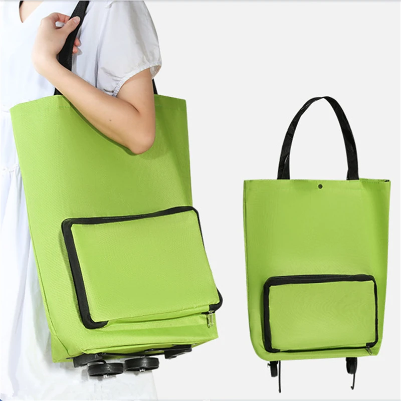 

Folding Shopping Pull Cart Trolley Bag With Wheels Foldable Shopper Bags Reusable Grocery Food Organizer Vegetables Handbags