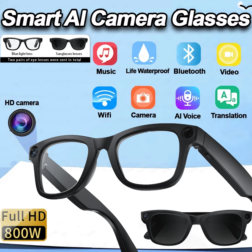 LIGE New 800W Pixel Smart Glasses HD Shooting Video Recording Voice Assistant AI Translation Multifunction Camera Smart Eyeglass