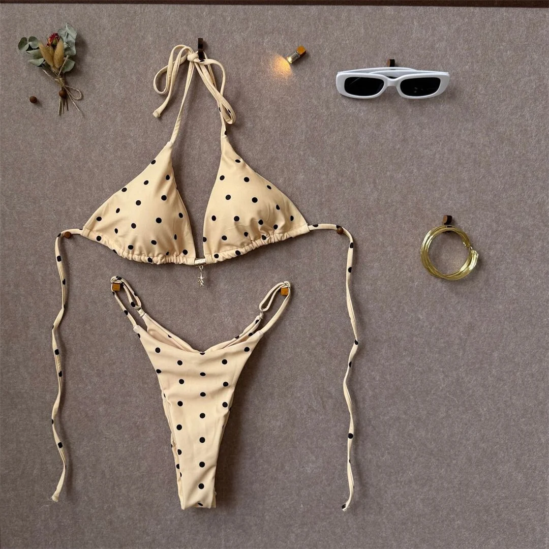 Polka Dot Neckholder-Bikini Damen-Badeanzug zweiteiliger Bikini-Set mit Scrunch-Butt-Polsterung Badebekleidung Badeanzug V8124 – Detail 2