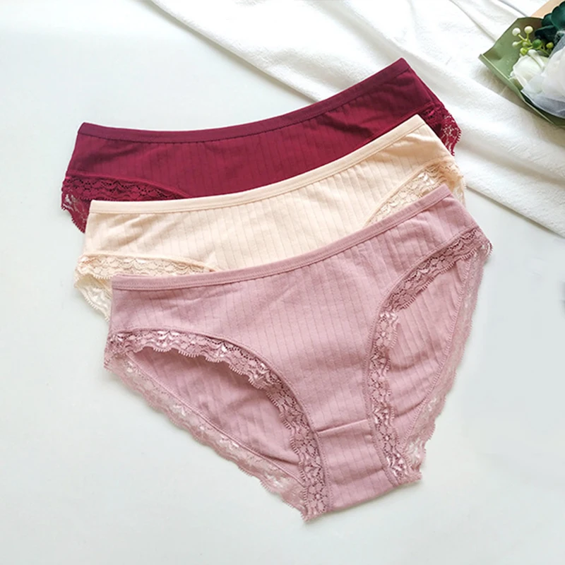 Women’s Cotton Lace Panties Seamless Lingerie Underpants Soft Ribbed Comfort Breathable Underwear Sexy Solid Color Panty Briefs