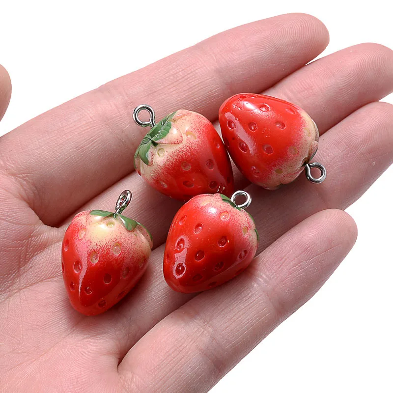 10 stücke 3D Harz Imitation Rote Erdbeere Charms Obst Anhänger Für Schmuck Machen DIY Handgemachte Halskette Armbänder Schlüssel Kette – Detail 3