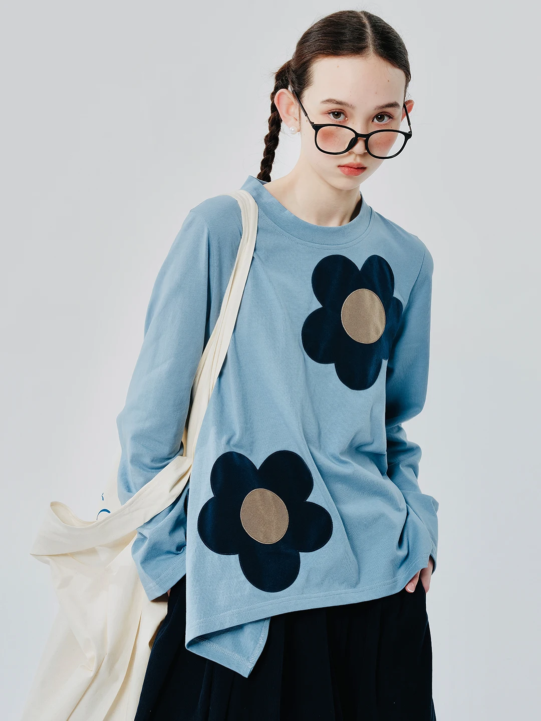 imakokoni 2024 spring new pure cotton appliqué irregular hem loose T-shirt for women 244507