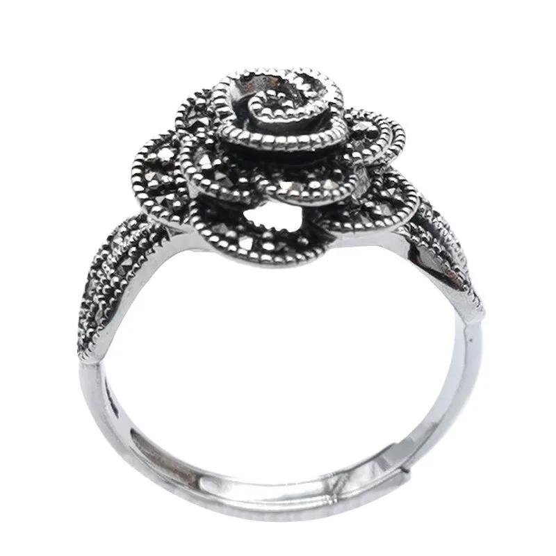 BOCAI New S925 Sterling Silver Jewelry Vintage Fashion Diamond Studded Rose Engagement Ring Women\'s Selected Gift