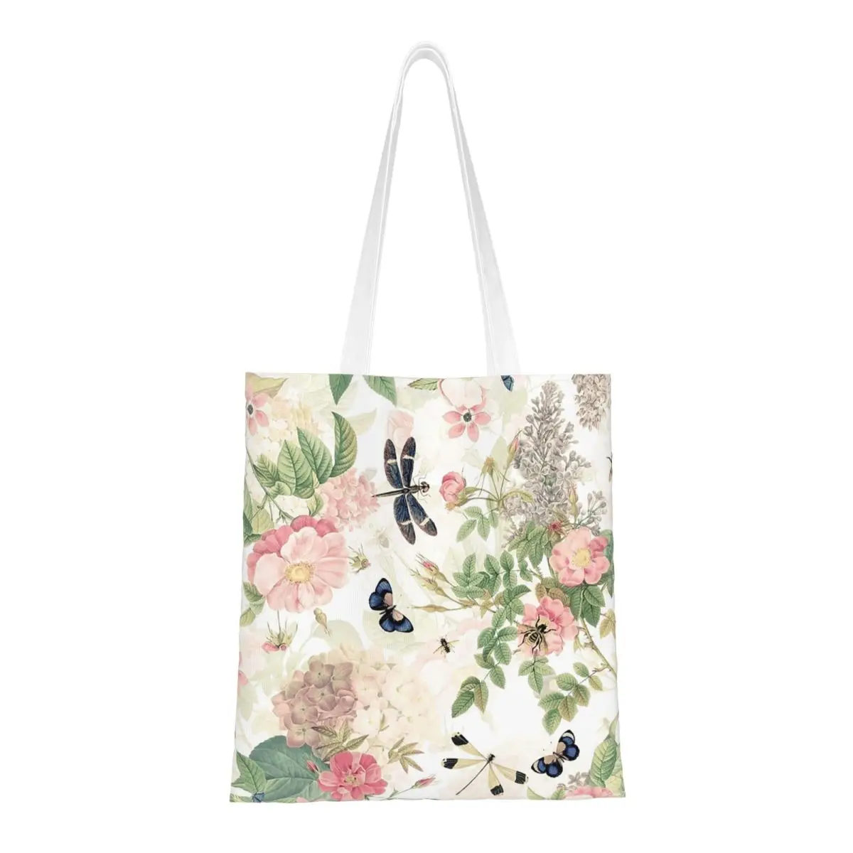 UtART Vintage Roses Spring Flower And Early Insects Botanical Shopping Bags Girls Canvas The Tote Bag Folding Girls ShoulderTote