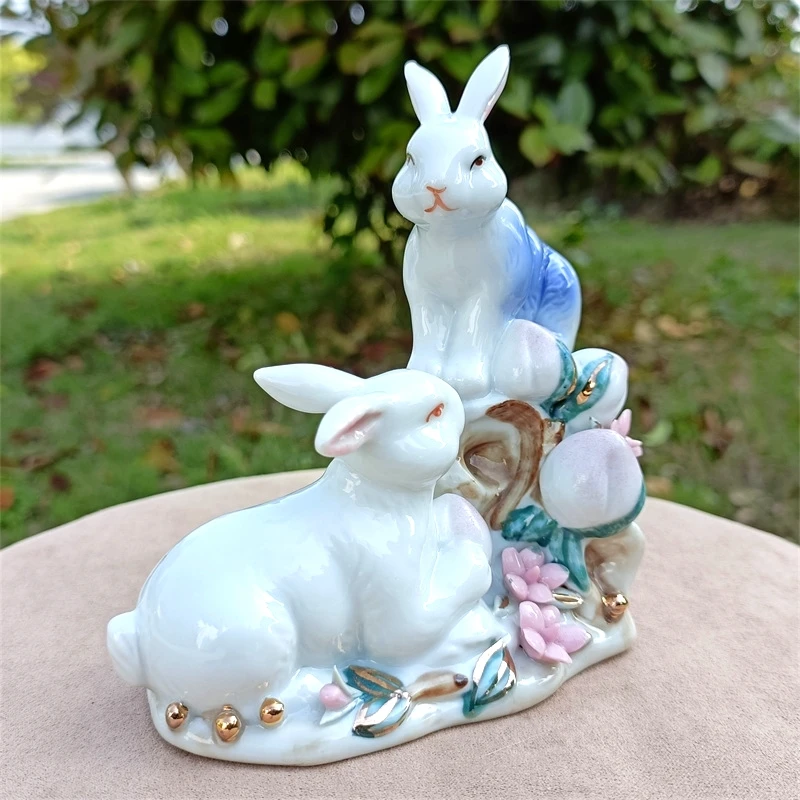 Imagem -02 - Porcelana Rústica Peach Hare Escultura Estátua de Coelho de Cerâmica Ornamento do Armário da Casa Decoração de Prateleira Acessórios de Artesanato de Presente