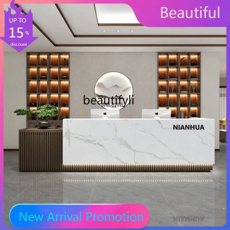

zzGModern Chinese Company Reception Desk Beauty Salon Wood Bar Cashier Hotel Hall Solid Wood Counter