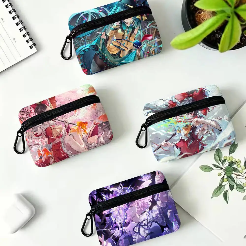 Touhou Project Waterproof Coin Purse Anime Bag, Portable Zipper Zero Wallet For Cards Earphones Small Accessories Daily Use