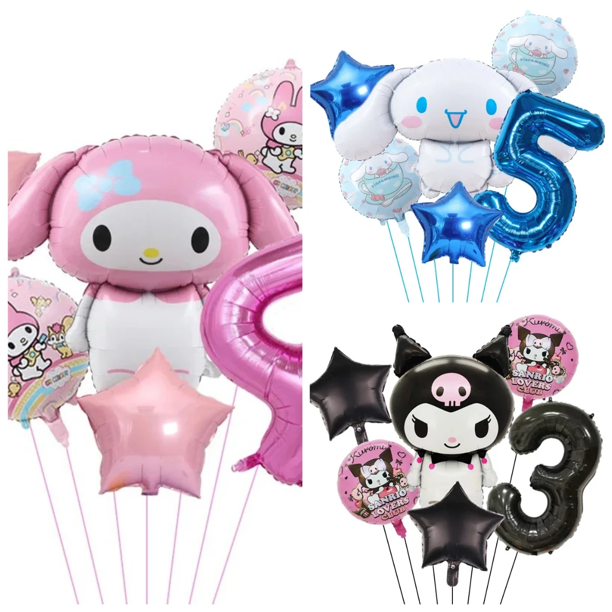 【セール中】6個入り 漫画風 かわいい クロミ マイメロディ シナモロール 箔風船 32インチ 数字セット 子供の誕生日パーティー飾り