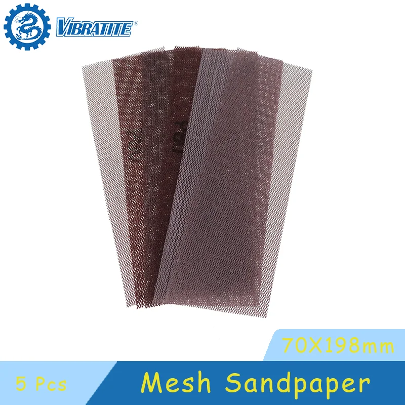 5 Pcs 70*198mm Mesh Sandpaper Dust-free Sanding Discs Anti-blocking Hook&Loop Sandpaper Abrasive 80-320 Grit for Polishing