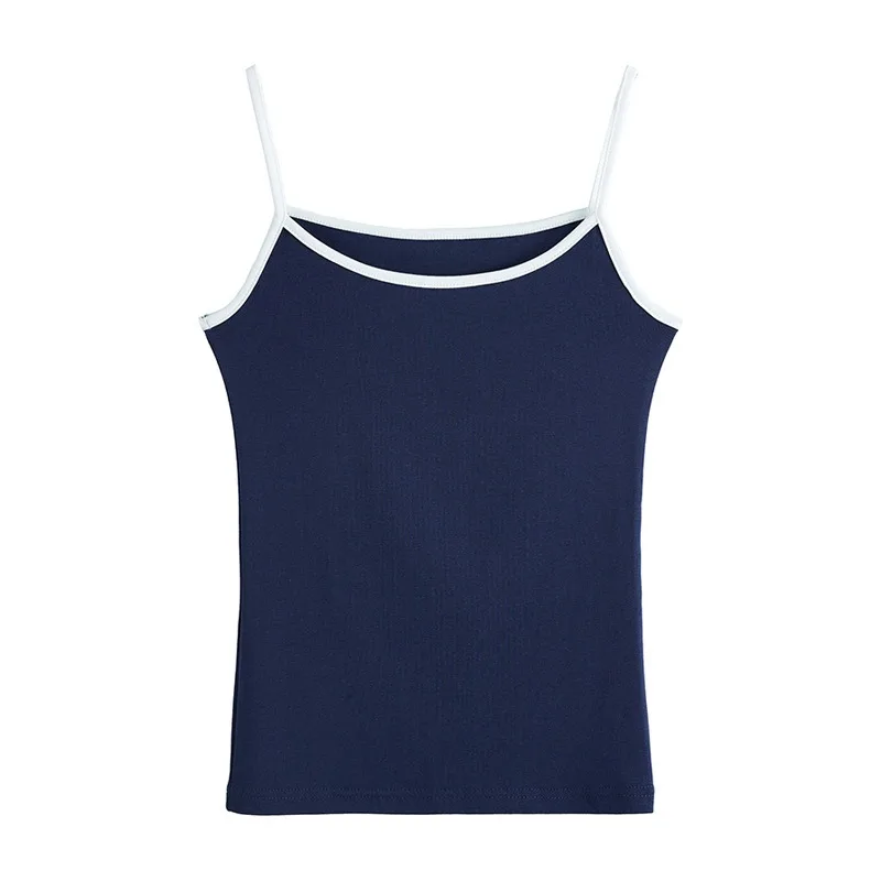 女性の夏服用の純綿キャミソールベスト、純粋でスタイリッシュなノースリーブの対照的なカラー