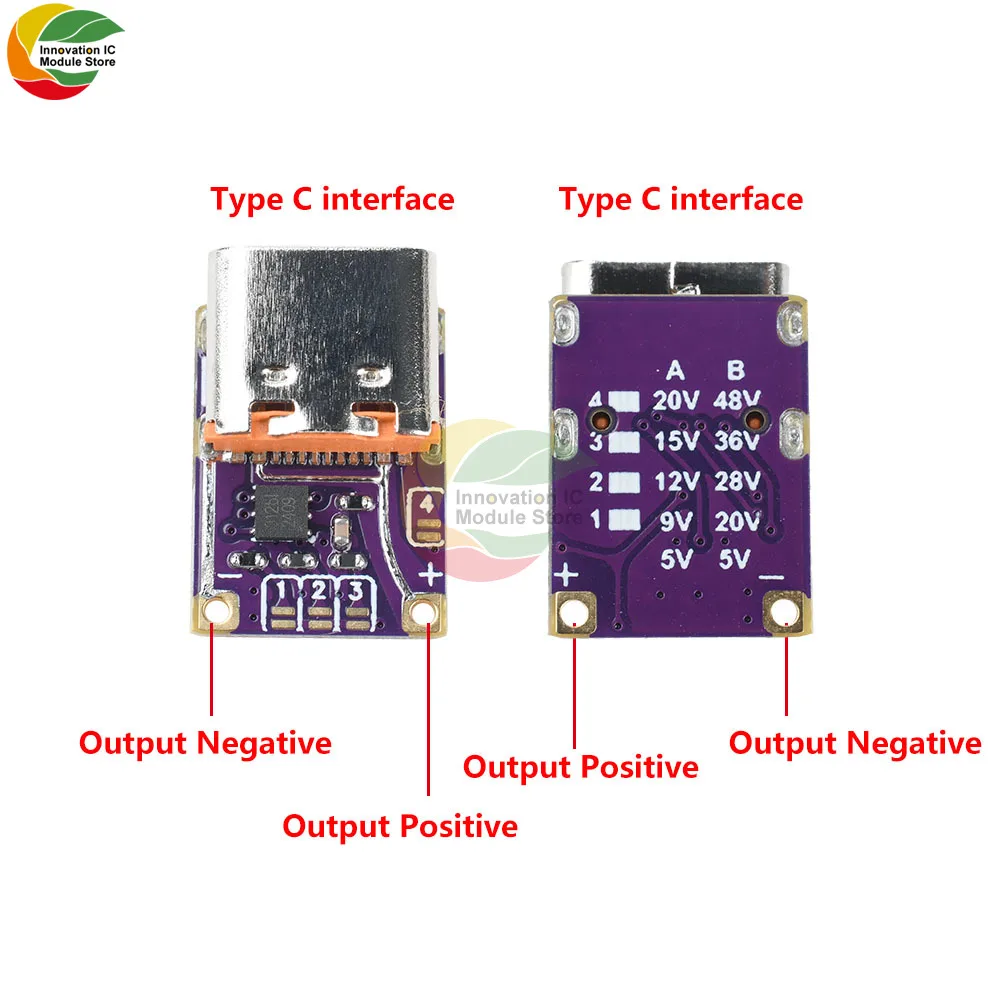 

PD3.0/3.1 QC3.0 Fast Charging Module DC 5V/9V/12V/15V/20V/28V/36V/48V Output Voltage Trigger PD to DC Charge Module Type-C Inter