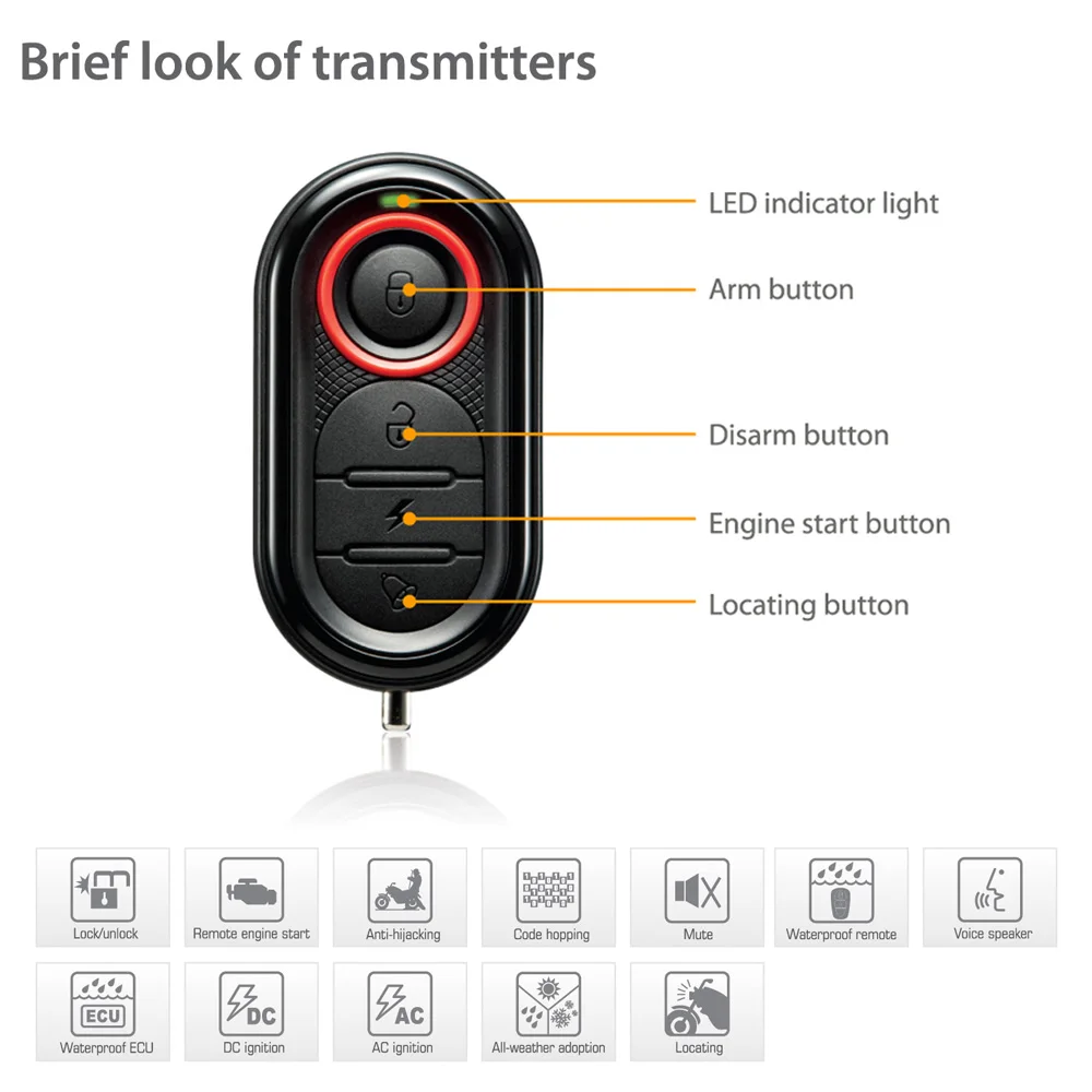 Steelmate 986E 1 Way Motorcycle Alarm System Remote Engine Start Motorcycle Engine Immobilization with Mini Transmitter