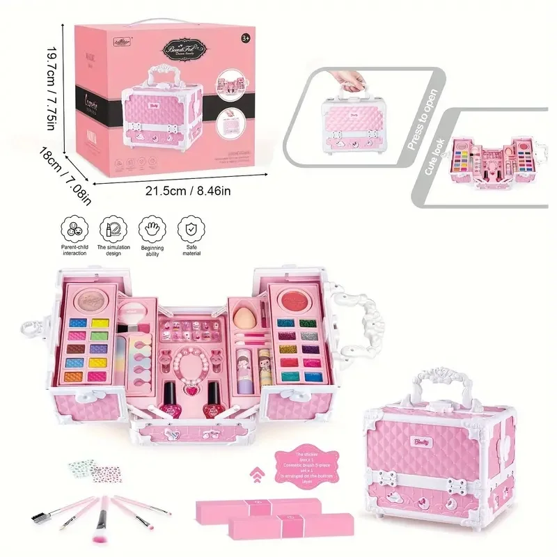 Juego de maquillaje para niños, caja del Tesoro, caja de mano, esmalte de uñas, juguetes lavables para niñas