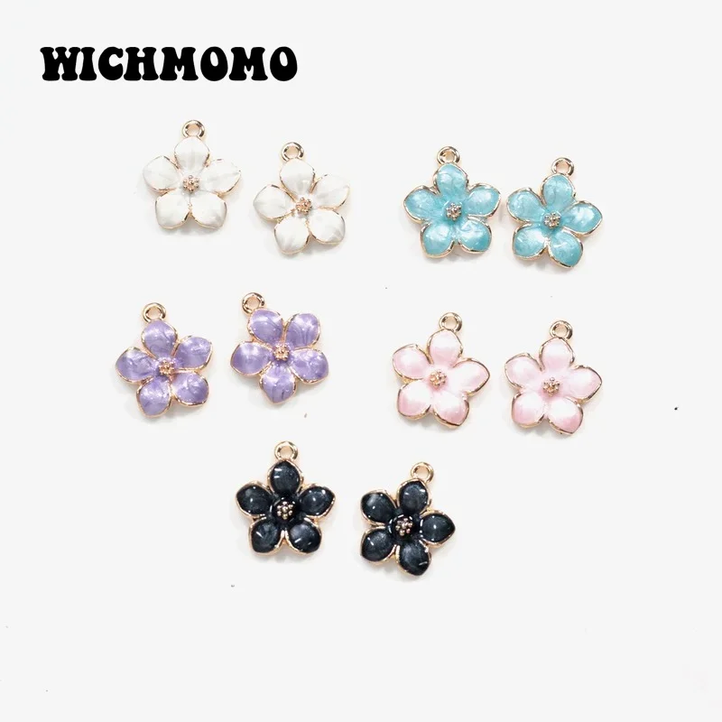 New Fashion 10pcs/bag 14*17mm Zinc Alloy Drop Oil Five Colors Pretty Flowers Charms Pendants for DIY Earring Jewelry Accessories
