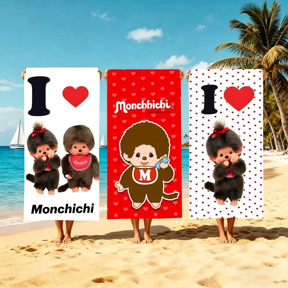 Character Monchhichi Towel Microfiber Beach Towel Quick Dry Absorbent Soft for Swimming Yoga Resort Travel Camping