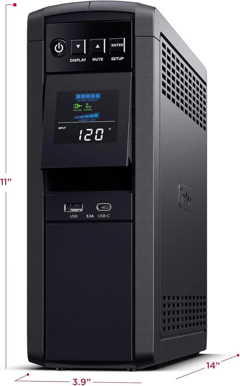 نظام CP1500PFCLCD PFC Sinewave UPS، 1500VA/1000W، 12 منفذًا، AVR، برج صغير، أسود
