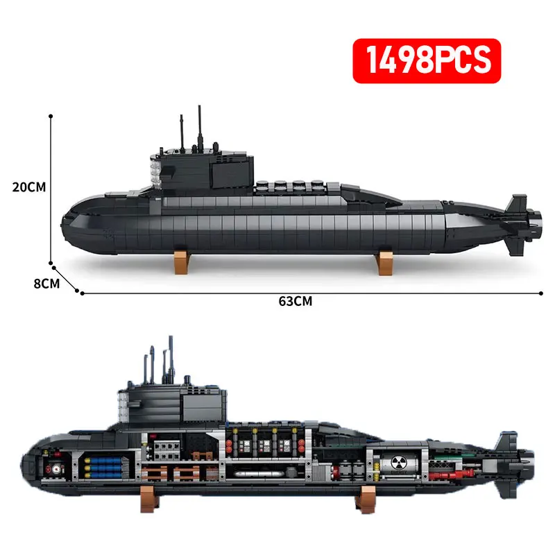 Large Military The type 094 Strategic Nuclear Submarine Building Blocks Naval Vessels Ship War Boat Bricks Model Toys For Boys