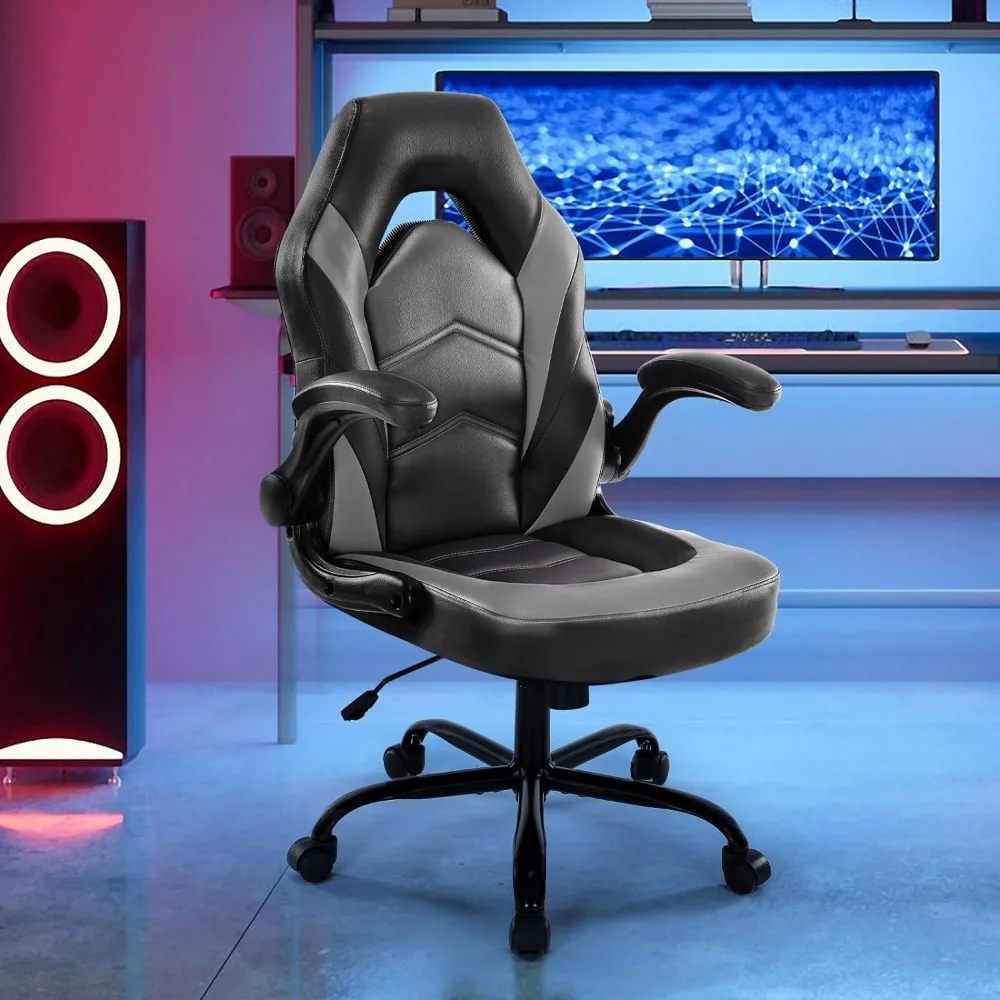 

Ergonomic Computer Gaming Chair - Home Office Desk with PU Leather Lumbar Support, Height Adjustable Big and Tall Video Game