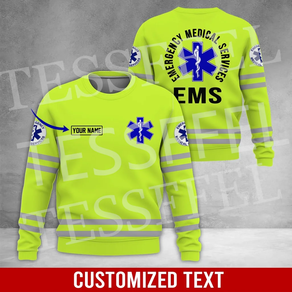 Nome personalizzato Cosplay EMS EMT Paramedico medico Infermiera Lavoratore Tattoo Retro 3DPrint Pullover Giacca Harajuku Casual Divertenti Felpe con cappuccio Q7