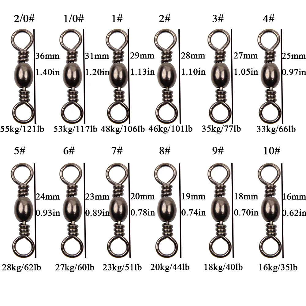 50pcs Stainless Steel Fishing Ball Bearing Rolling Swivel Barrel Sea Fish Hooks Lure Line Connector Goods For Fishing 2/0#-10#