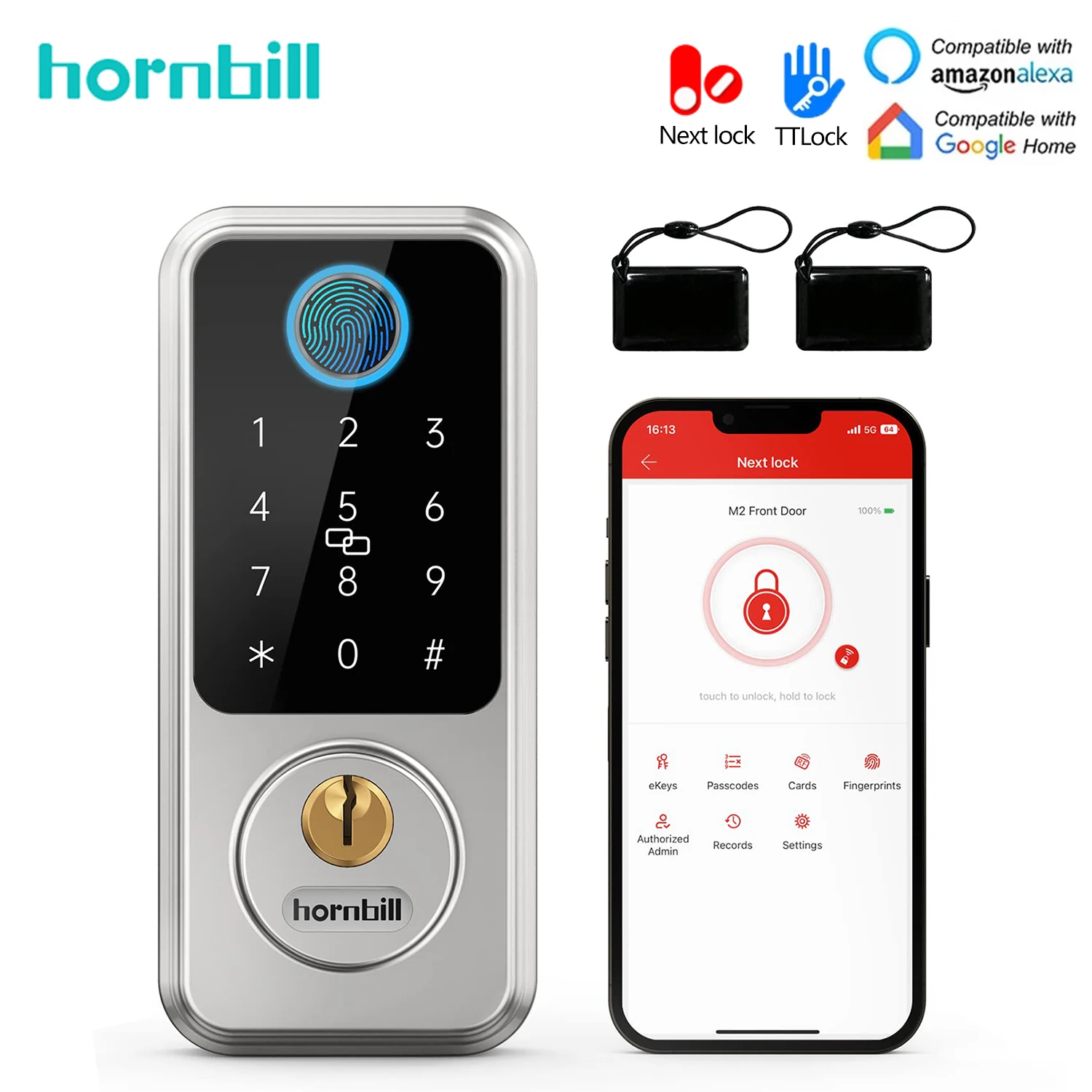 Hornbill Fingerprint Smart Door Lock Deadbolt Biometric Electronic Keyless Entry Door Locks Front Auto For Home Security Access