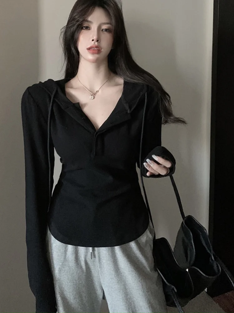 

Женская укороченная толстовка больших размеров с длинным рукавом, скрывающая недостатки фигуры, весна-осень 2023, новая базовая модель, топ