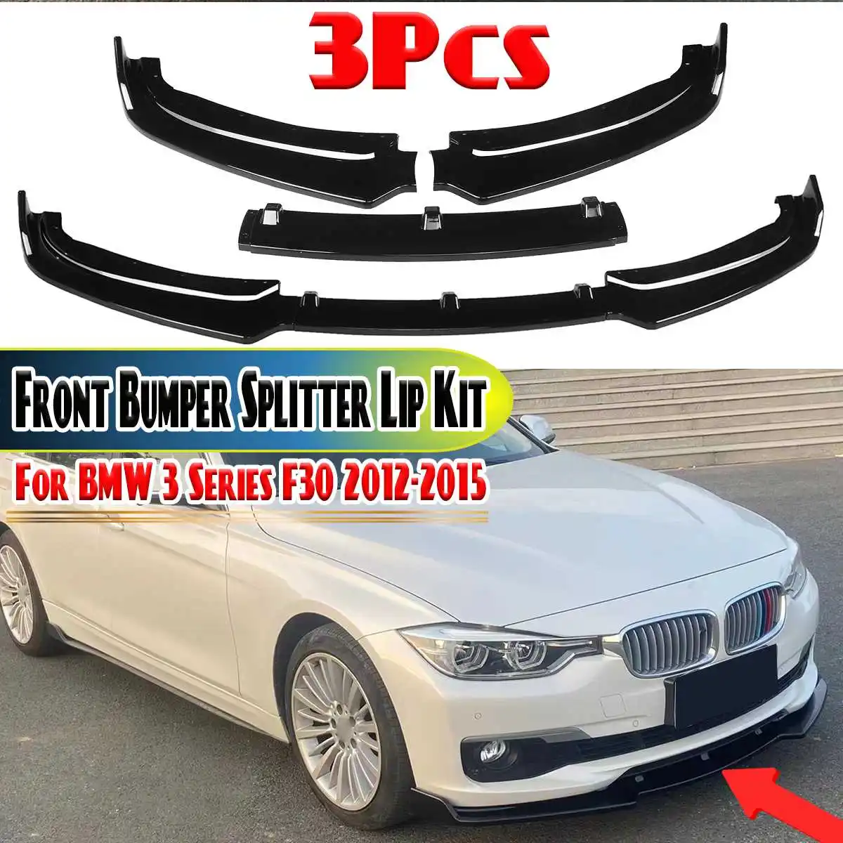 

New 3pcs F30 Car Front Bumper Splitter Diffuser Lip Protector Spoiler Deflector Lips Guard For BMW 3 Series F30 2012-2015