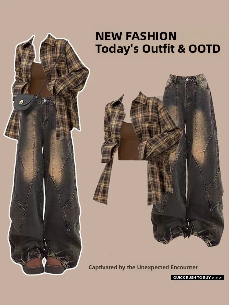 

Комплект в американском стиле для дерзких девушек: модный костюм-двойка для ранней осени, маленький размер, полный комплект, уличный стиль, полиэстер