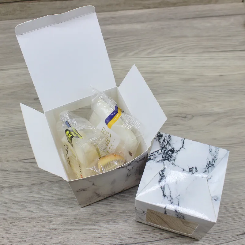 صندوق هدايا ورقي مربع مع نافذة ، تصميم رخامي ، لوازم حفل زفاف ، تغليف الحلوى ، 5x5 ، 6x6 ، 7x7 ، 8x8 ، 9x9 ، 10 × 10 ، 10 #4